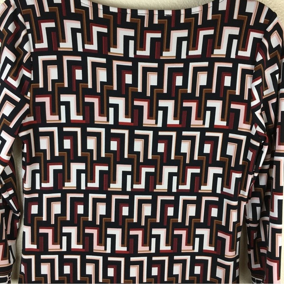 White House Black Market WHBM Tunic Dress Black Red Cream Geo 3/4 Sleeve XS - Picture 8 of 12
